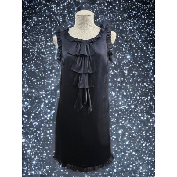 MDS Women's 4 Milly Black Silk Ruffle Detail Cocktail Shift Little Black Dress - Picture 1 of 10